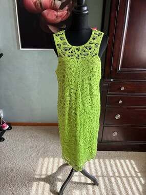 NWT Lilly Pulitzer Siesta Dress Matcha Green Knit Battenburg Lace Sz14 A411